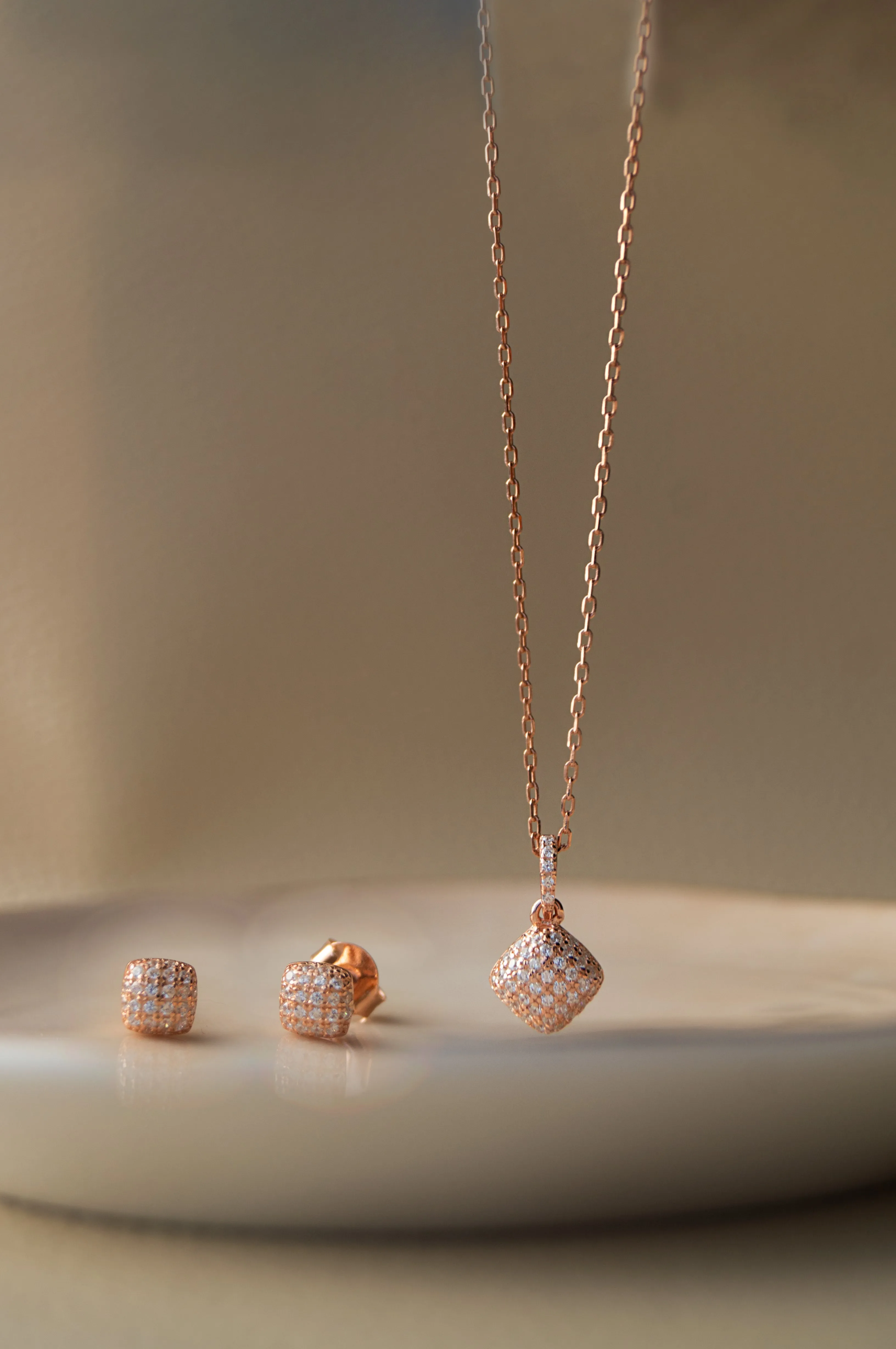 Sparkling Dust Rose Gold Plated Sterling Silver Pendant Set