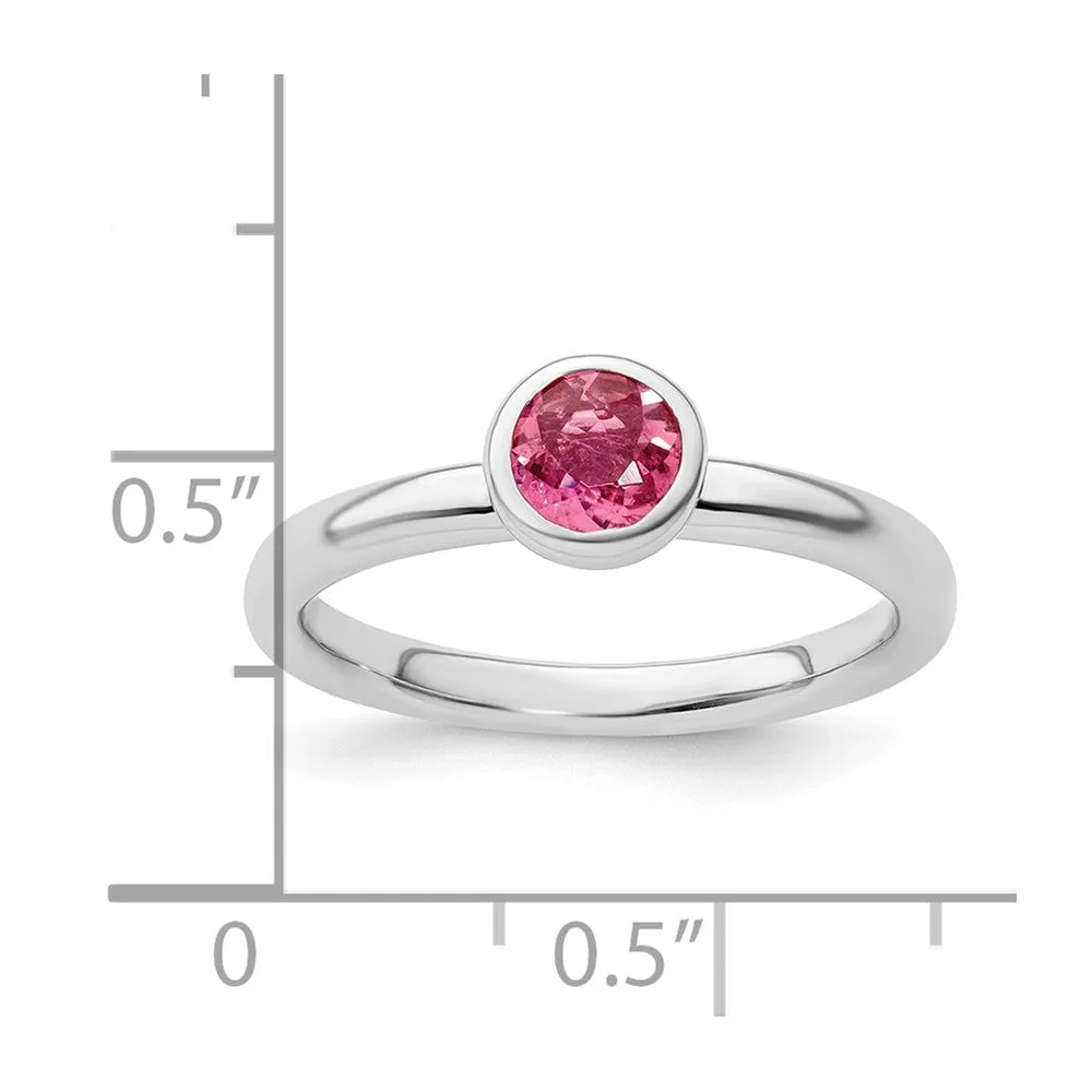 Stackable Expressions Low 5mm Round Pink Tourmaline Ring in Sterling Silver