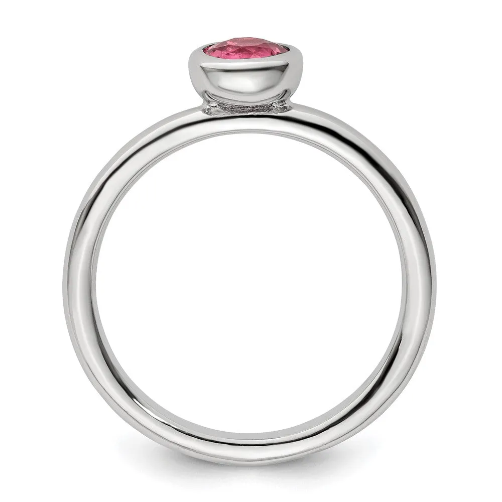 Stackable Expressions Low 5mm Round Pink Tourmaline Ring in Sterling Silver