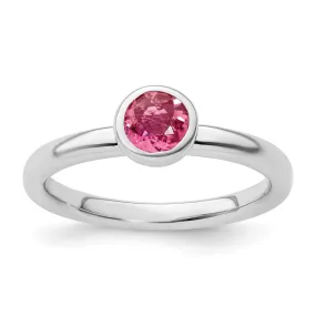 Stackable Expressions Low 5mm Round Pink Tourmaline Ring in Sterling Silver