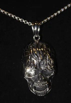 Stainless Steel Large Vampire Skull Pendant with White Stone- UDINC0475