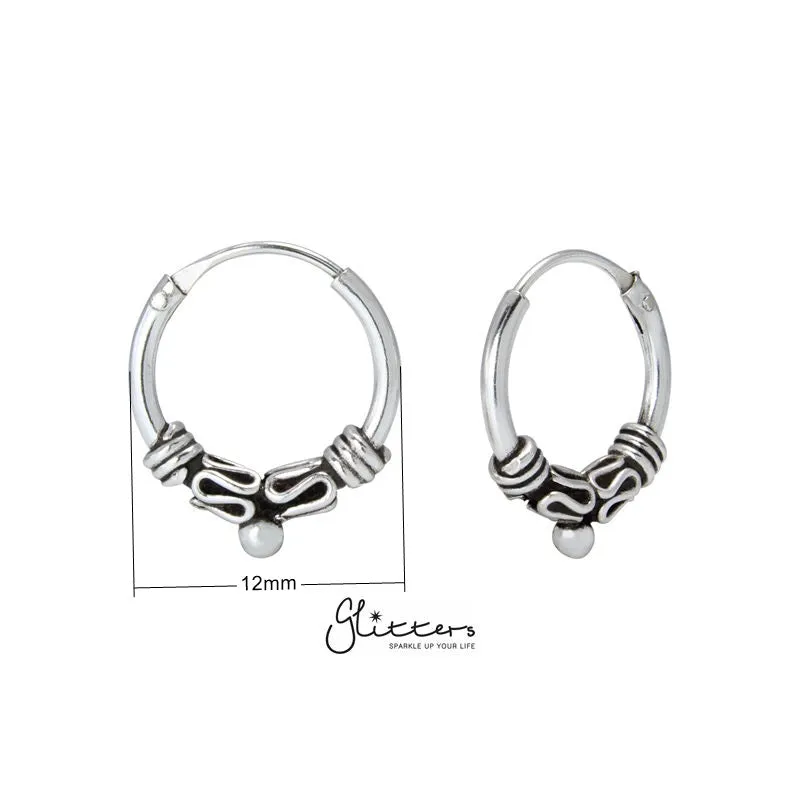 Sterling Silver Bali Hoop Sleeper Earrings - 12mm - SSE0235