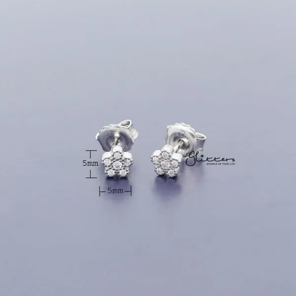 Sterling Silver C.Z Paved Flower Women's Stud Earrings