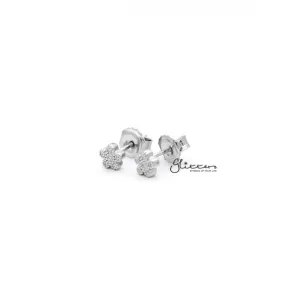 Sterling Silver C.Z Paved Flower Women's Stud Earrings