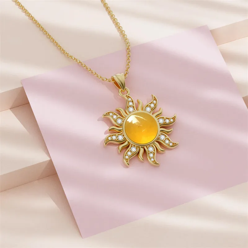 Sterling Silver Golden Jade Sun Necklace for Women Birthday Anniversary Christmas Wedding Gift for Mother Wife Grandma