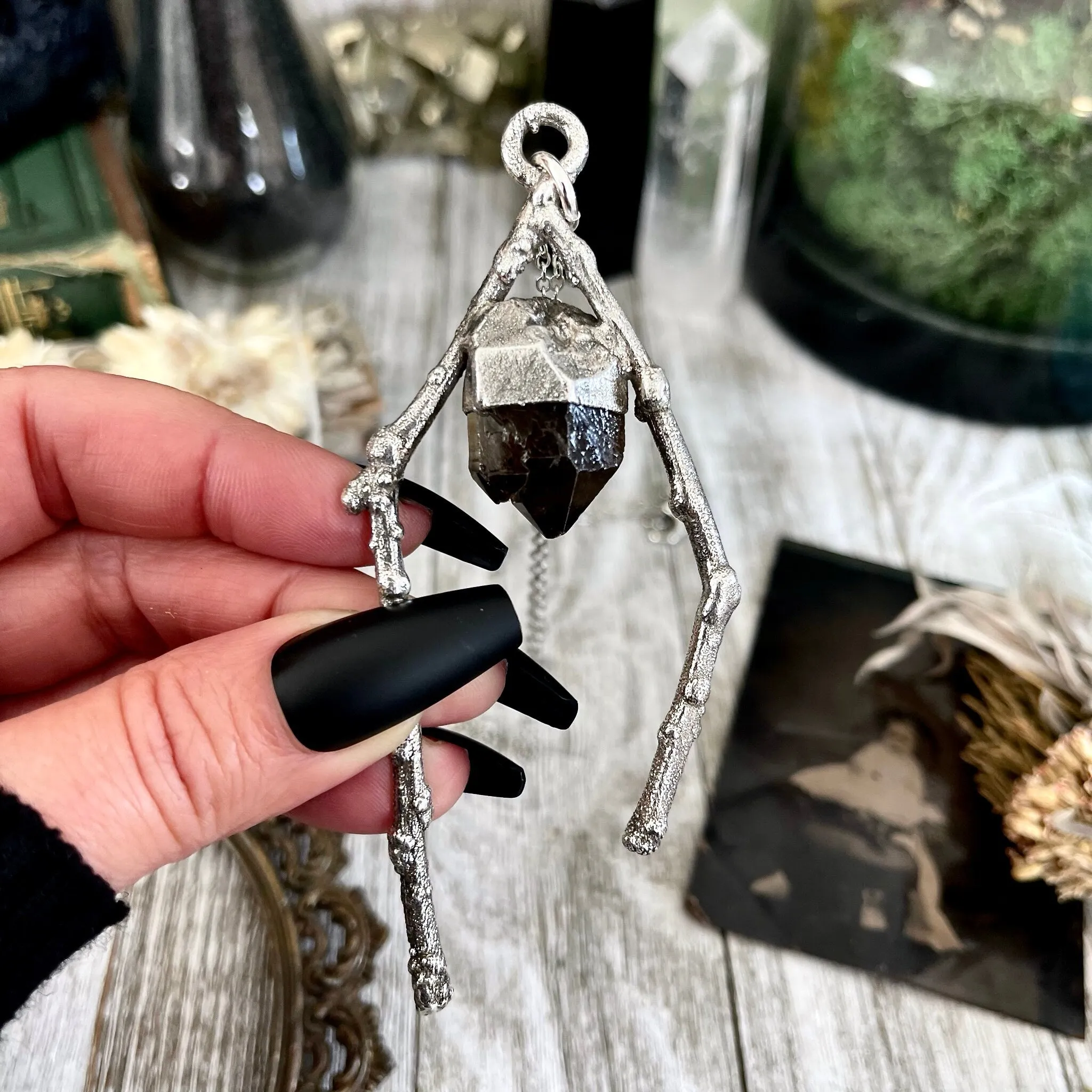 Sticks & Stones Collection- Smokey Quartz Necklace in Fine Silver /