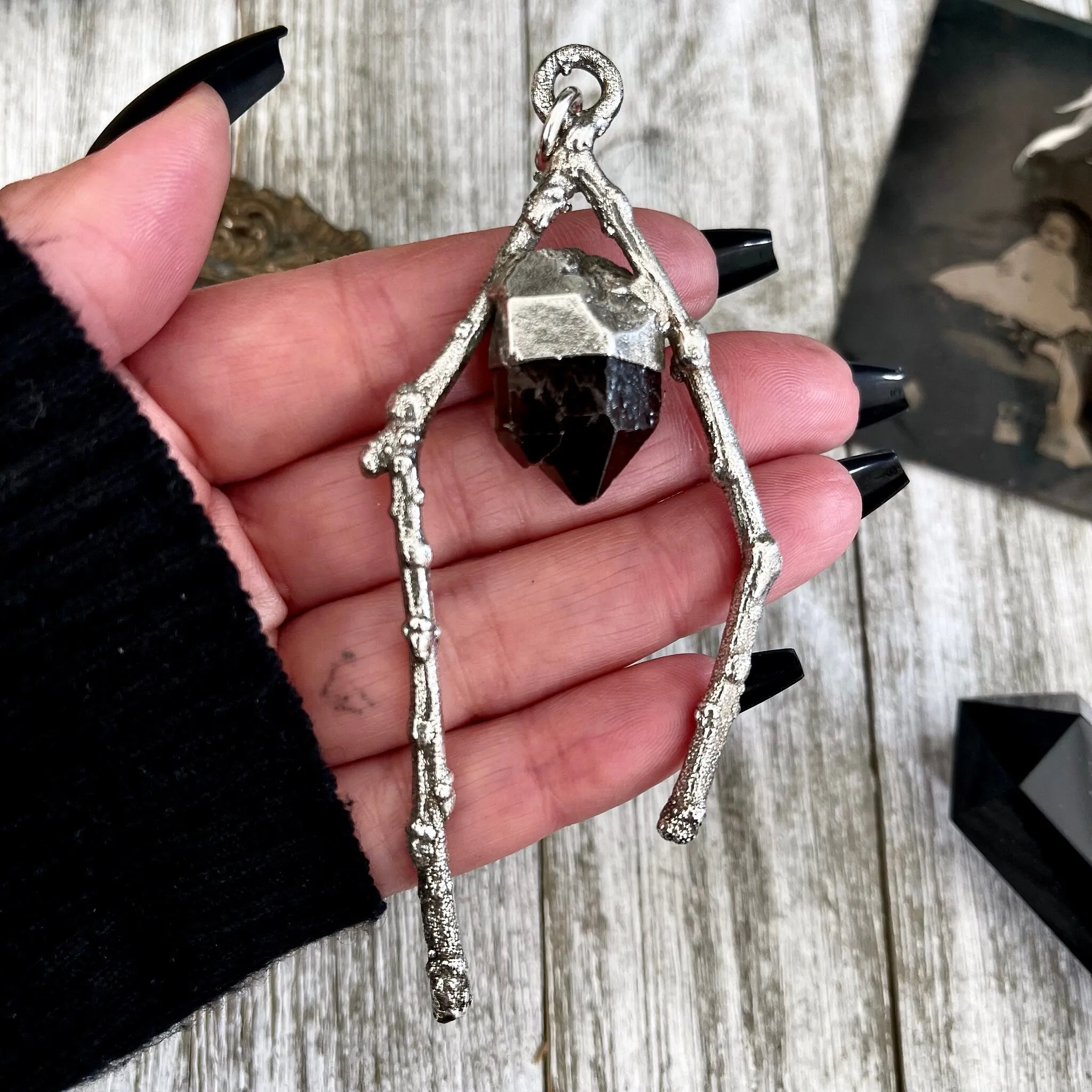 Sticks & Stones Collection- Smokey Quartz Necklace in Fine Silver /