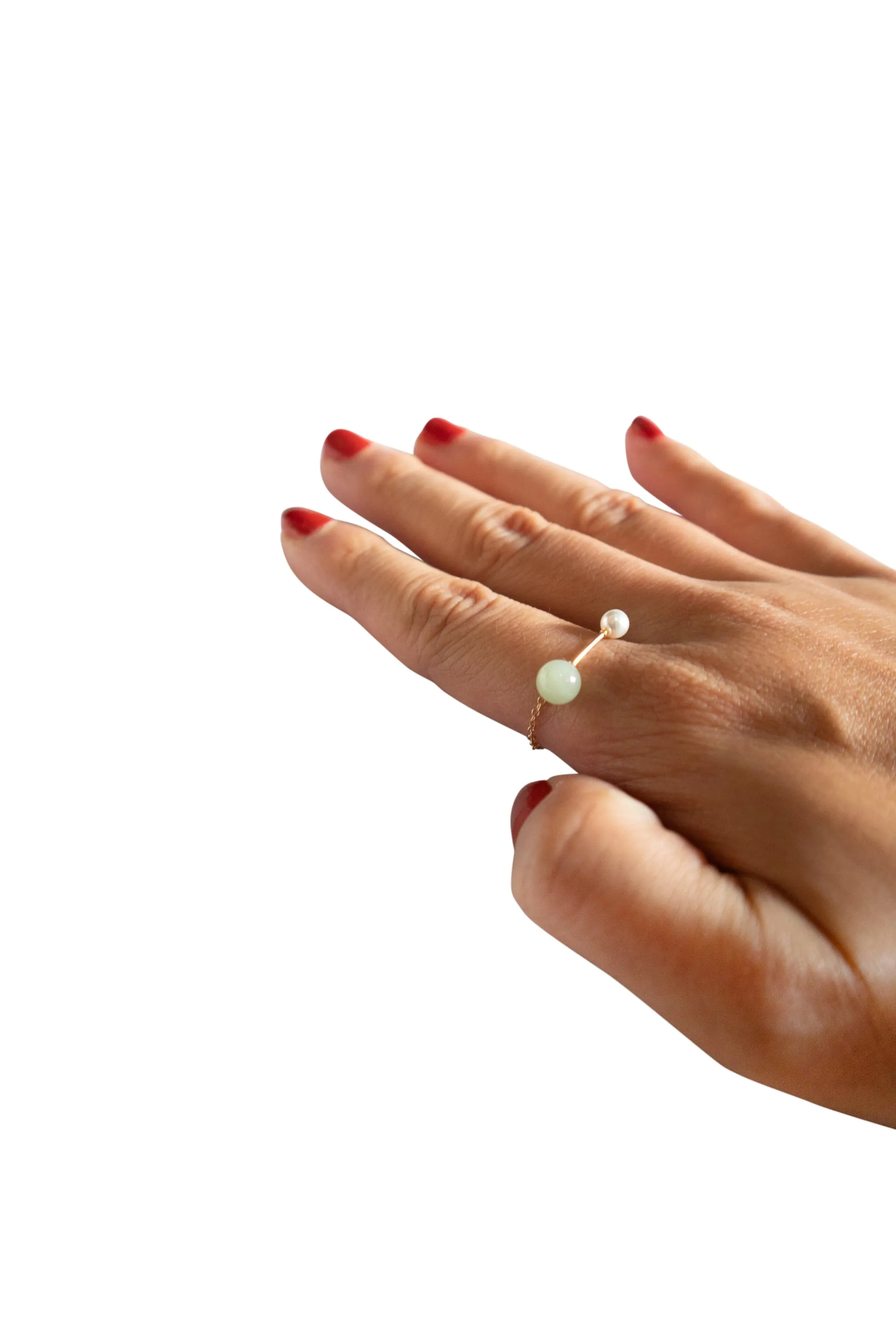 Taylor — Jade and pearl adjustable ring