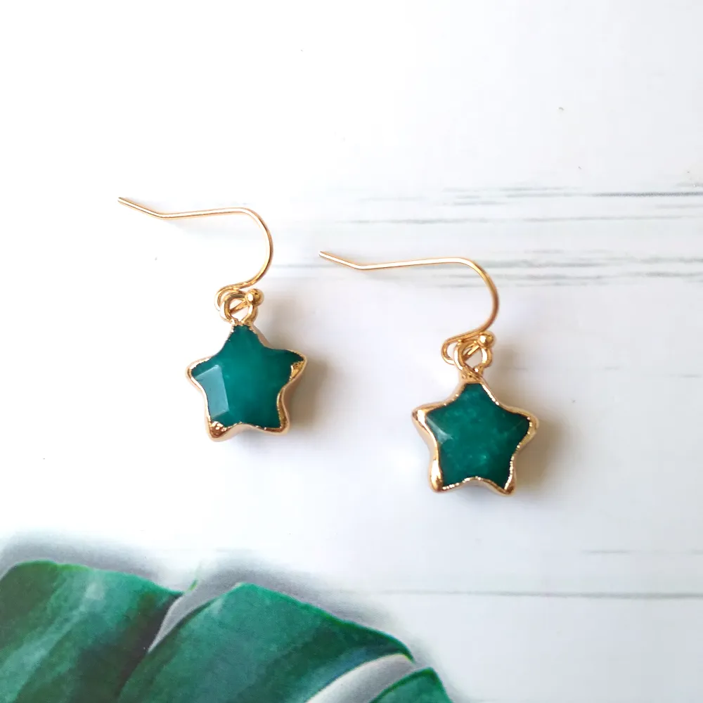 Teal Jade Star Single Drop Earrings