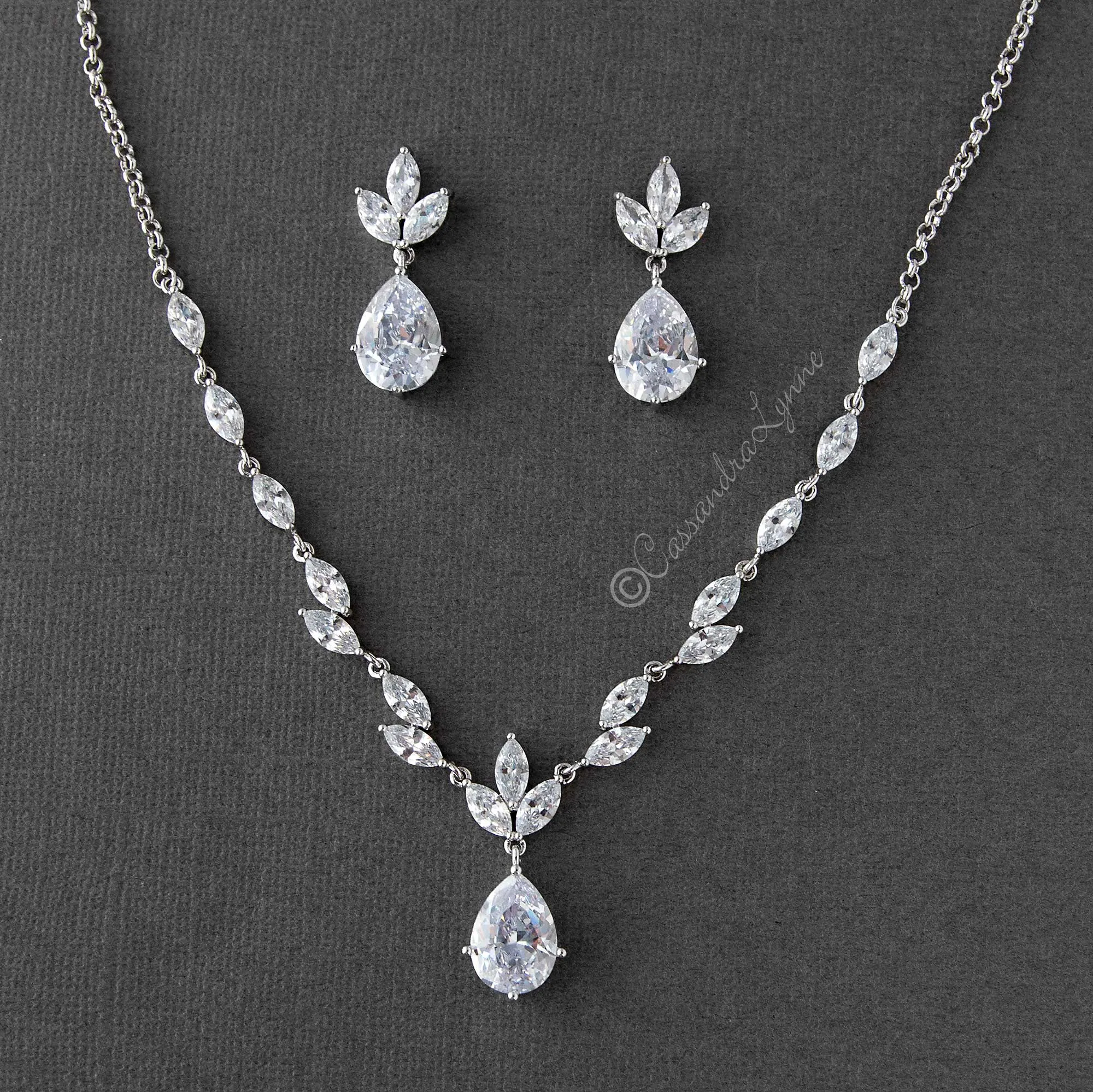 Teardrop CZ Bridal Necklace Jewelry Set