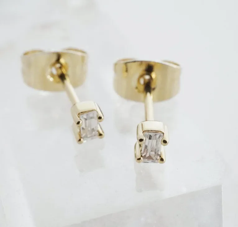 Tiny Crystal Baguette Gold Studs