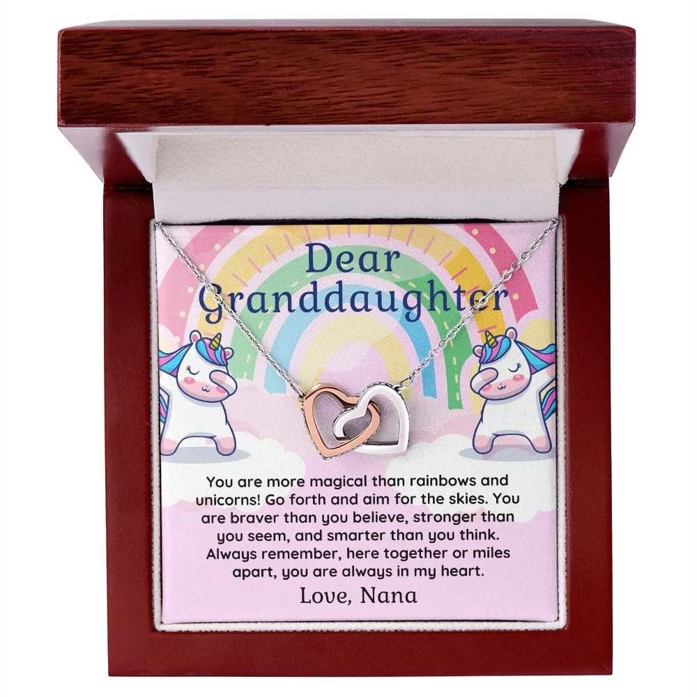 To Granddaughter From Nana More Magical then Unicorns Double Hearts Pendant Necklace