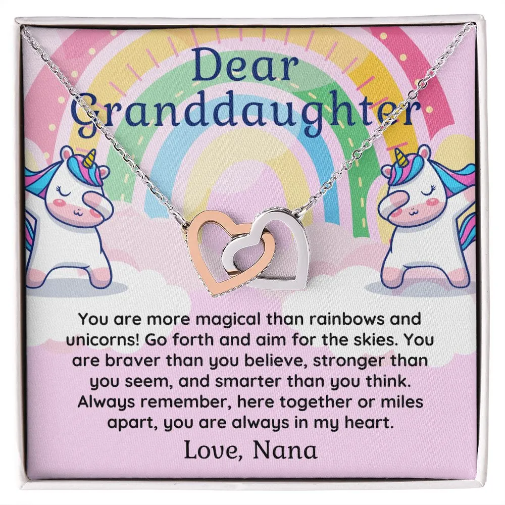 To Granddaughter From Nana More Magical then Unicorns Double Hearts Pendant Necklace