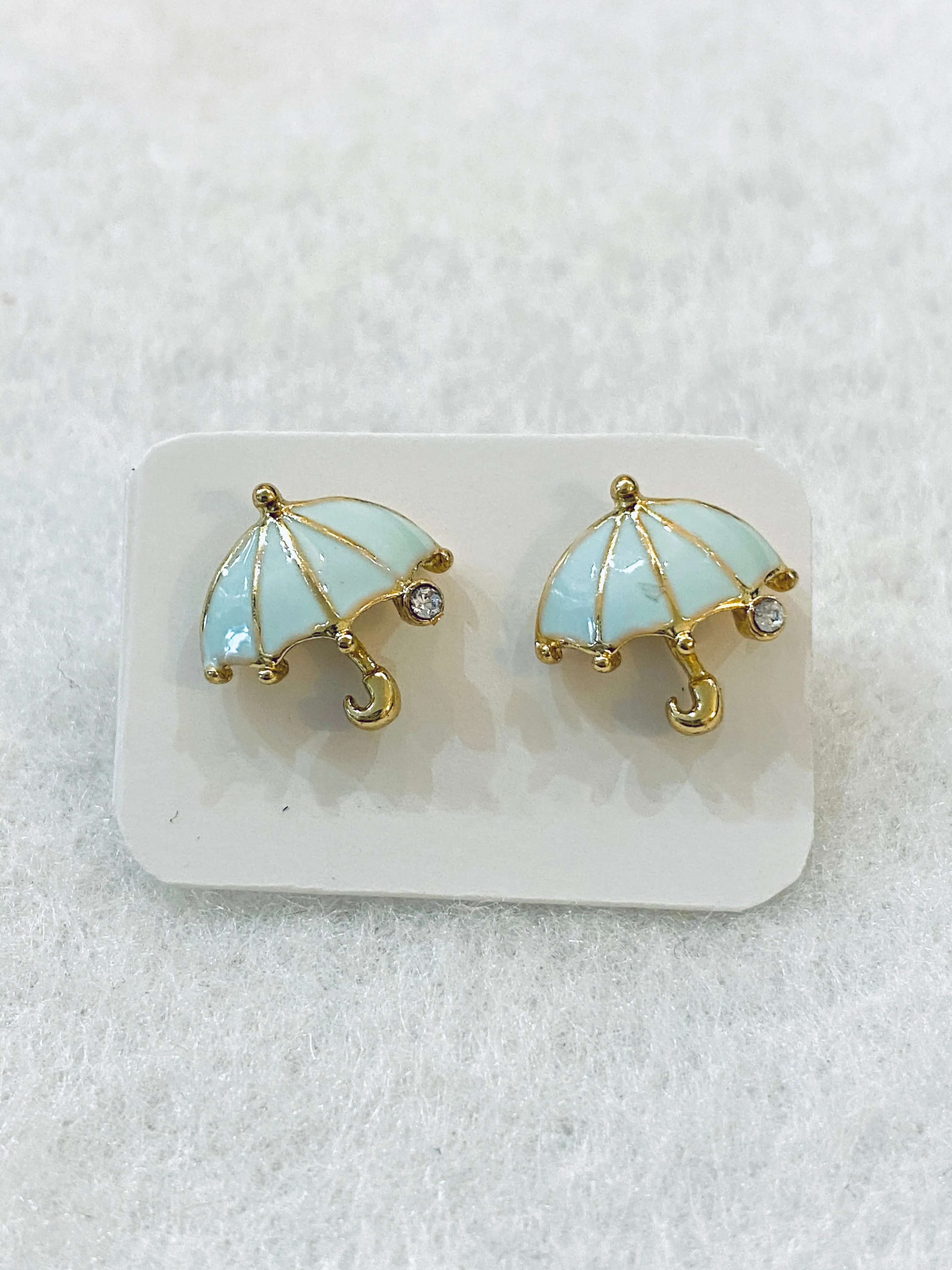 Umbrella Enamel Stud Earrings With Crystal Accents