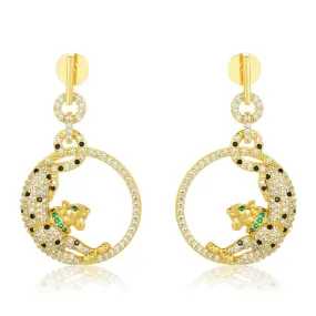 Unique Temperament 5A CZ Silver/Gold Plated Leopard Jaguar Panther Animal Drop Earrings