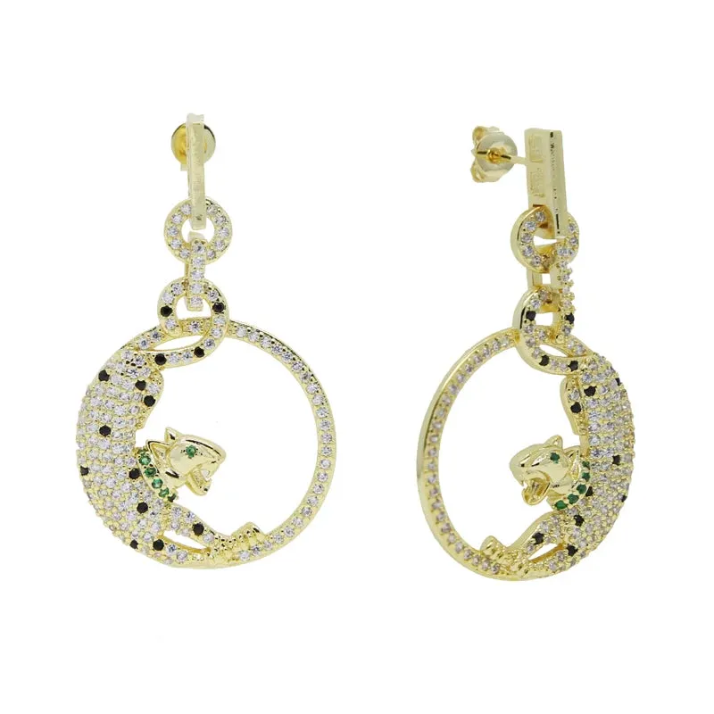 Unique Temperament 5A CZ Silver/Gold Plated Leopard Jaguar Panther Animal Drop Earrings