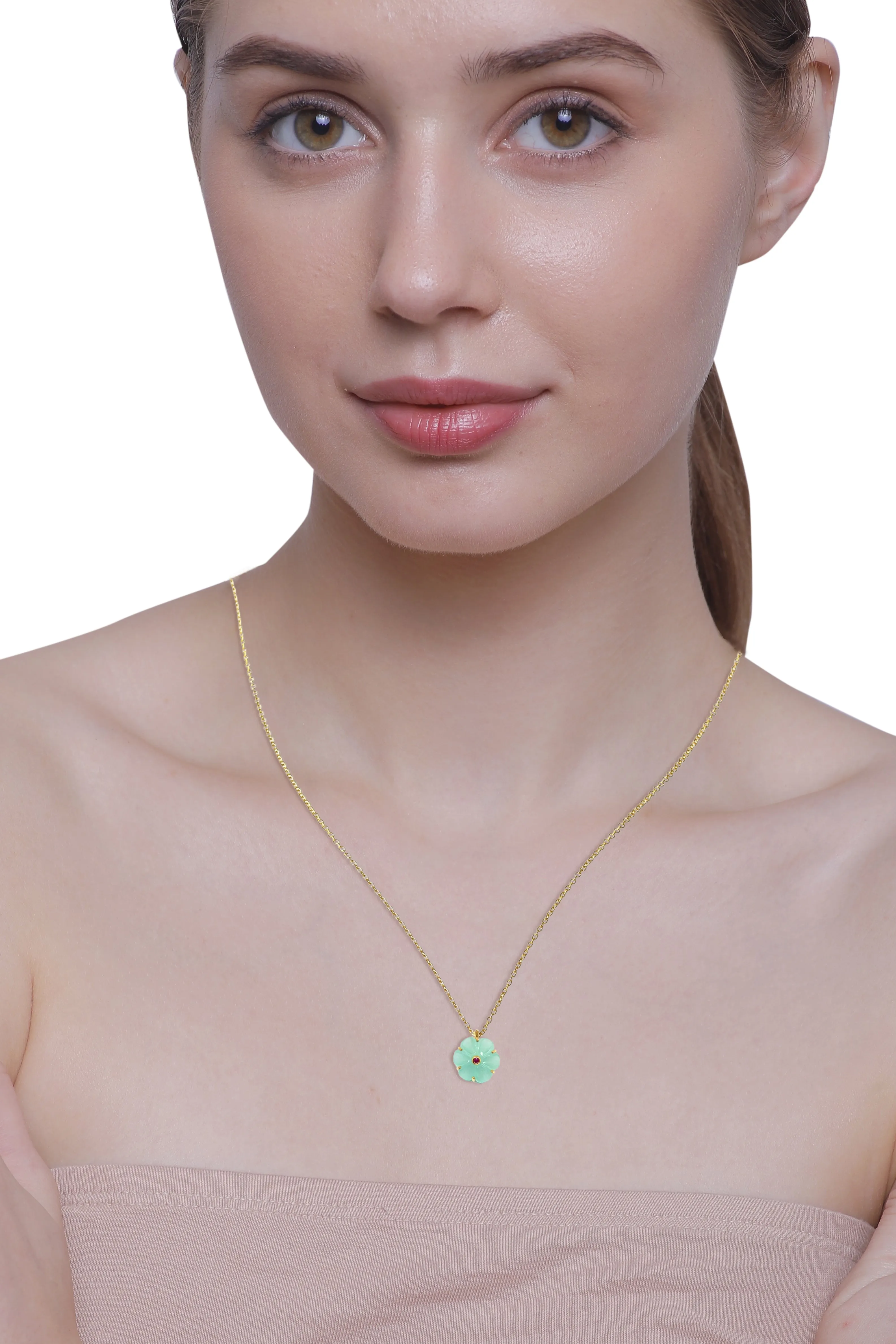 Vama | Asteria Necklace | Metal-Sterling Silver | Stone-Aqua Chalcedony | Finish-Shiny