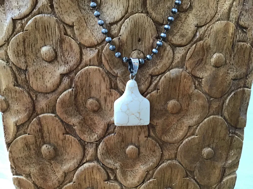 White Stone Ear Tag Necklace