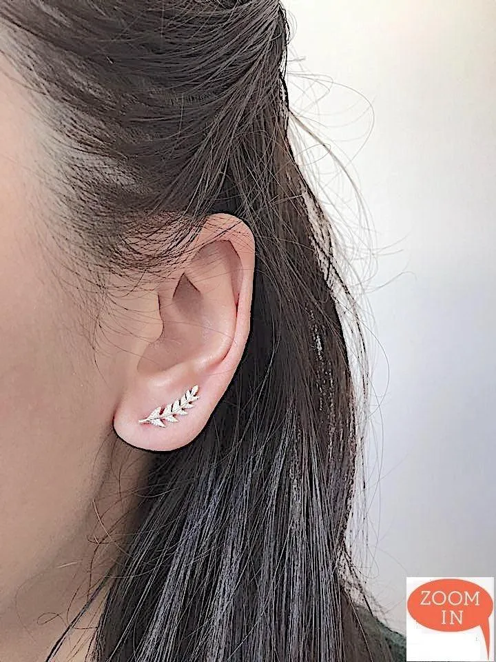 Wholesale Leaf Ear Climber- 925 Sterling Silver Leaf Ear Cuff, Leaf Earrings Ear Crawler, Silver Ear Climber, Ear Jacket, Leaves Ear Climber Crawler