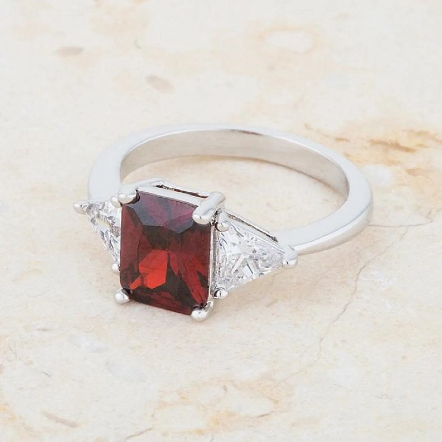 WildKlass Classic Garnet Rhodium Plated Engagement Ring