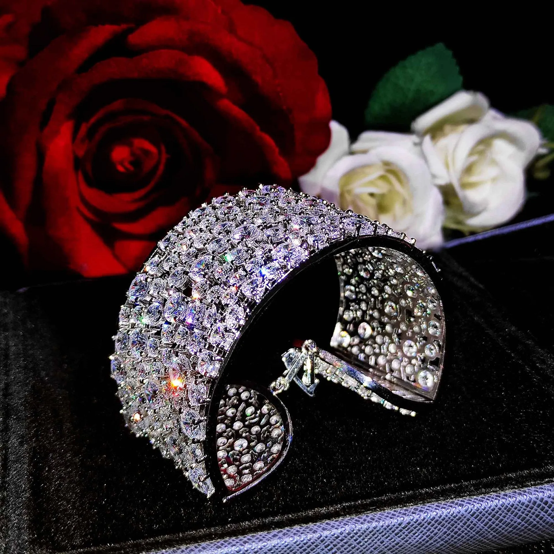 Women's Iced-Out Wide Zircon Luxury Statement Bracelet