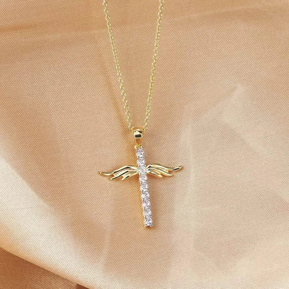 WWJD Angel Wings Cross Necklace