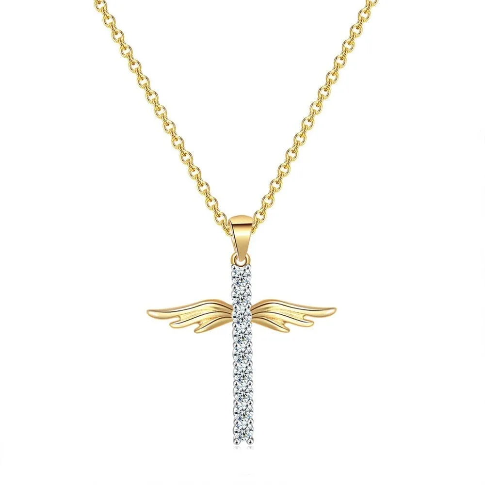 WWJD Angel Wings Cross Necklace