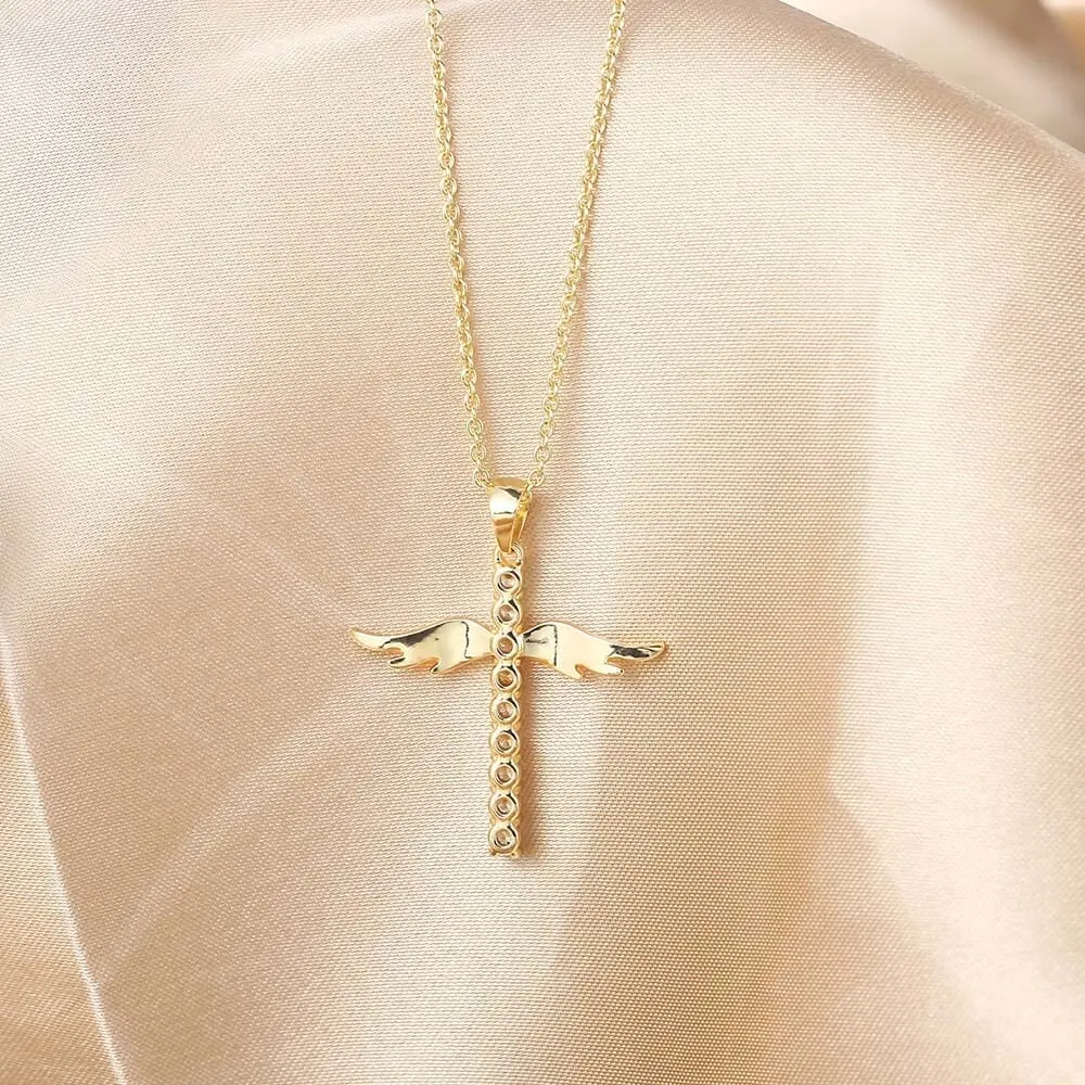 WWJD Angel Wings Cross Necklace