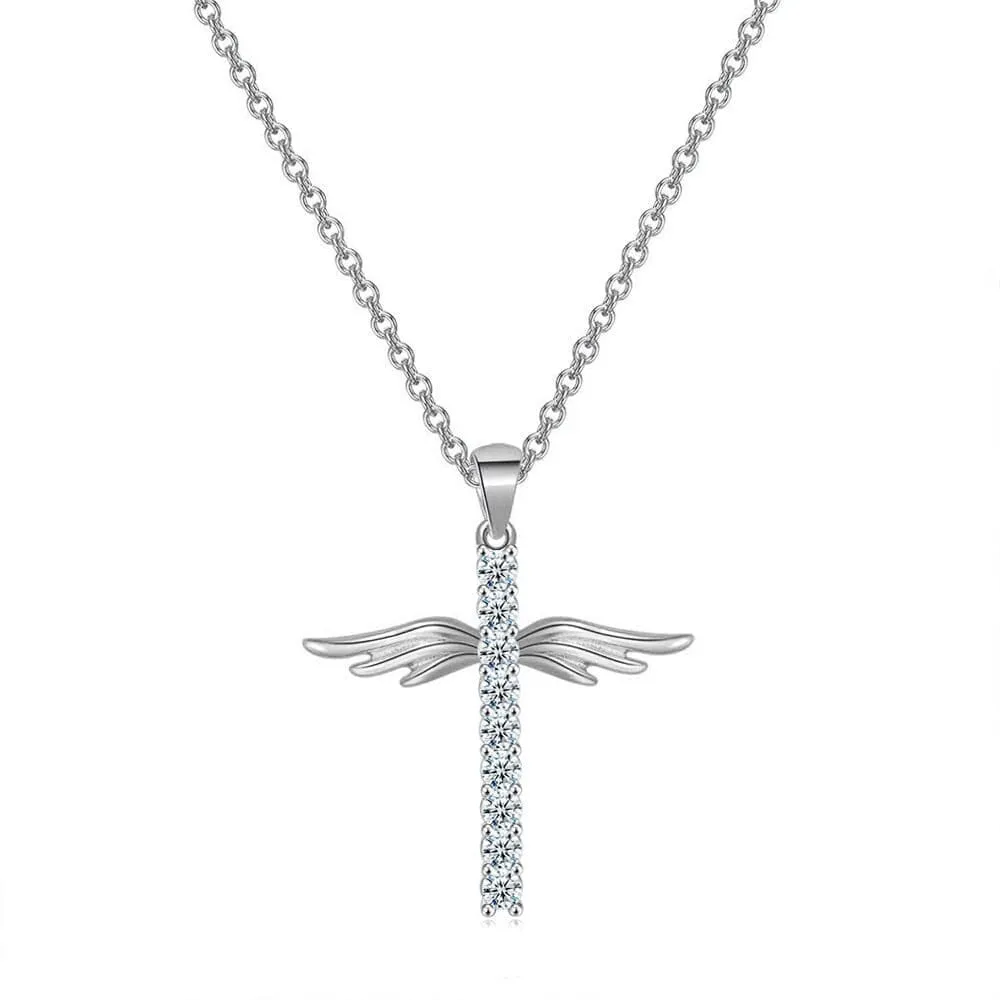 WWJD Angel Wings Cross Necklace