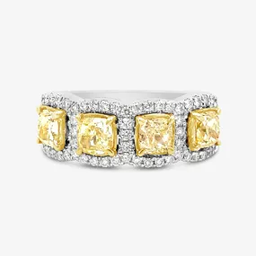 Yellow Diamond Cushions & Halos Ring